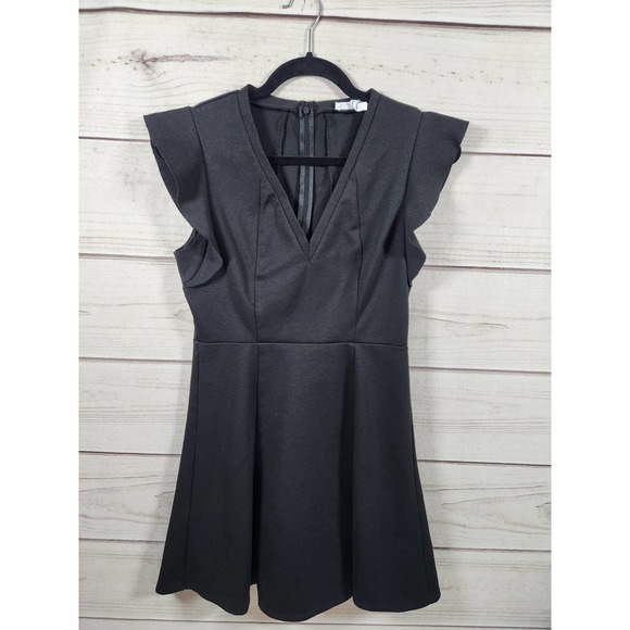 BCBGeneration Women's Black Whisper‎ Ruffle Back Zip V-Neck Mini Dress Size 6 - Picture 1 of 6